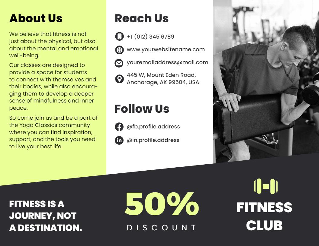 Dynamic Green Fitness Club Discount Offer Brochure Template