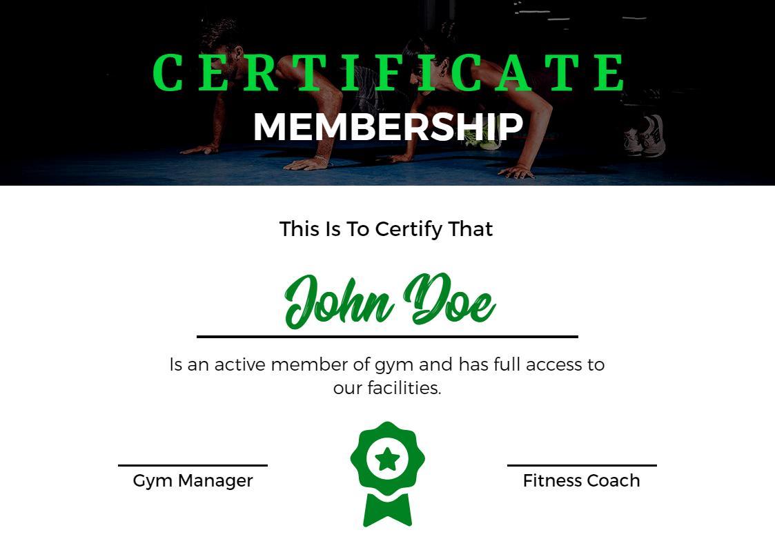 Dynamic Green Fitness Club Membership Certificate Template