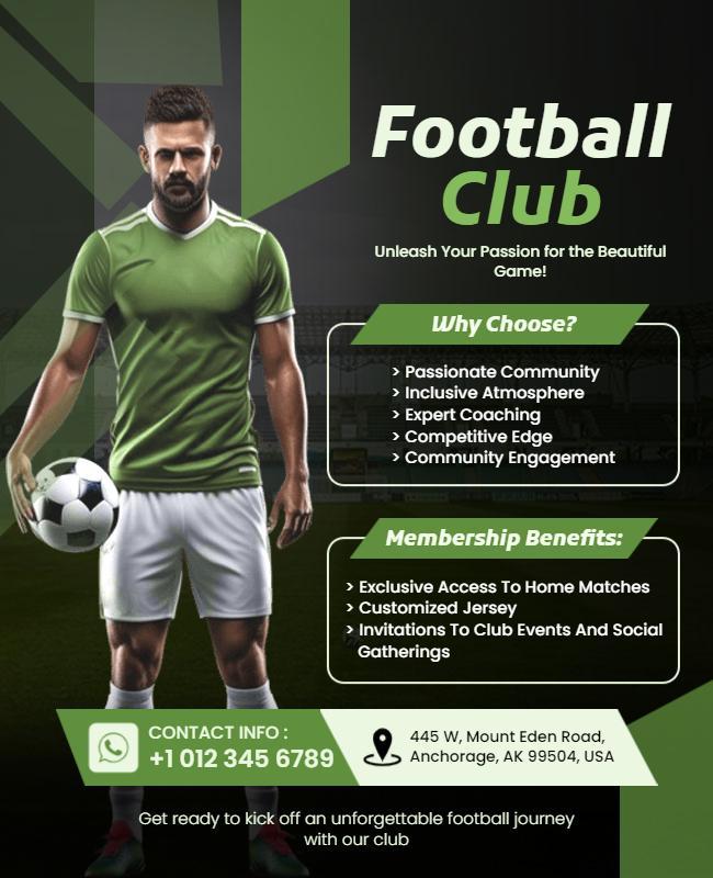 Dynamic Green Football Club Membership Invitation Poster Template