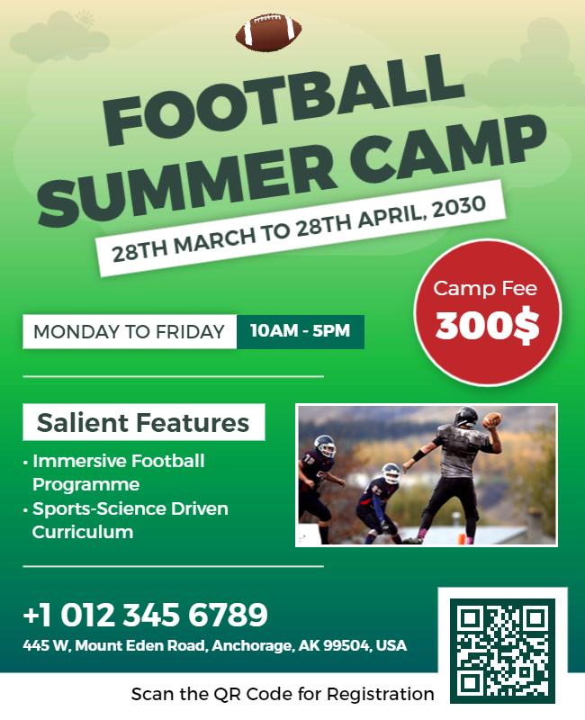 Dynamic Green Football Summer Camp Enrollment Poster Template