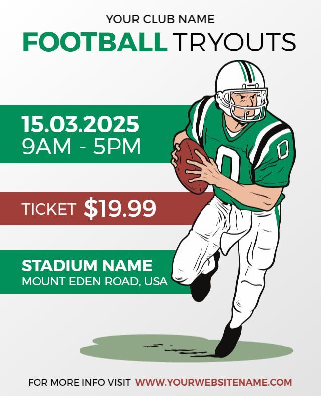 Dynamic Green Football Tryouts Sports Event Poster Template