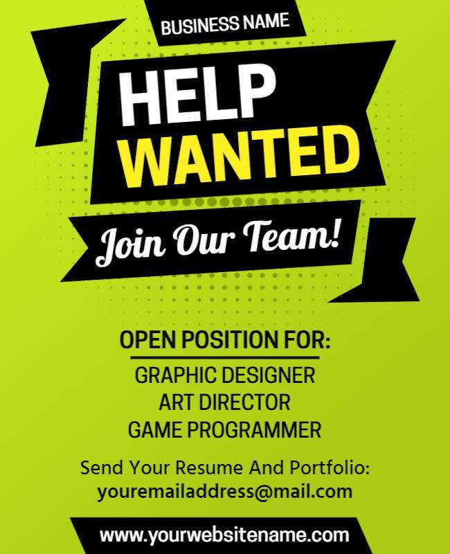 Dynamic Green Modern Help Wanted Recruitment Poster Template
