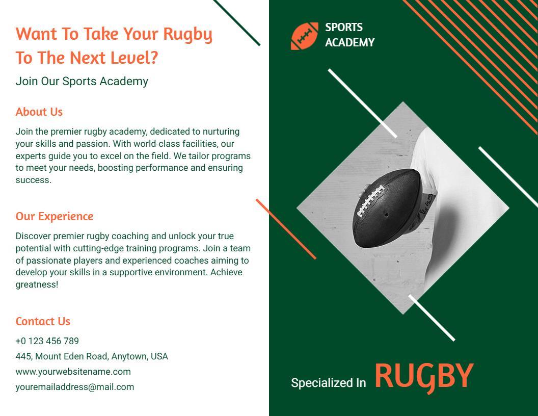 Dynamic Green Rugby Training and Skills Development Brochure Template