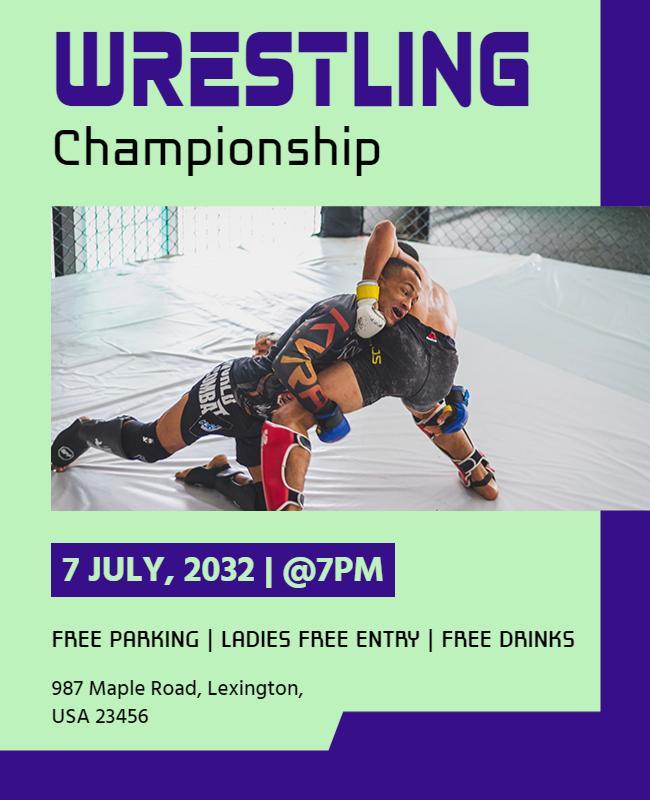 Dynamic Green Wrestling Championship Event Poster Template