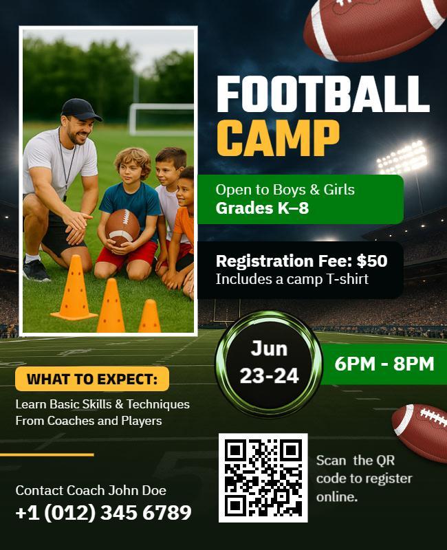Dynamic Green Youth Football Skills Development Flyer Template