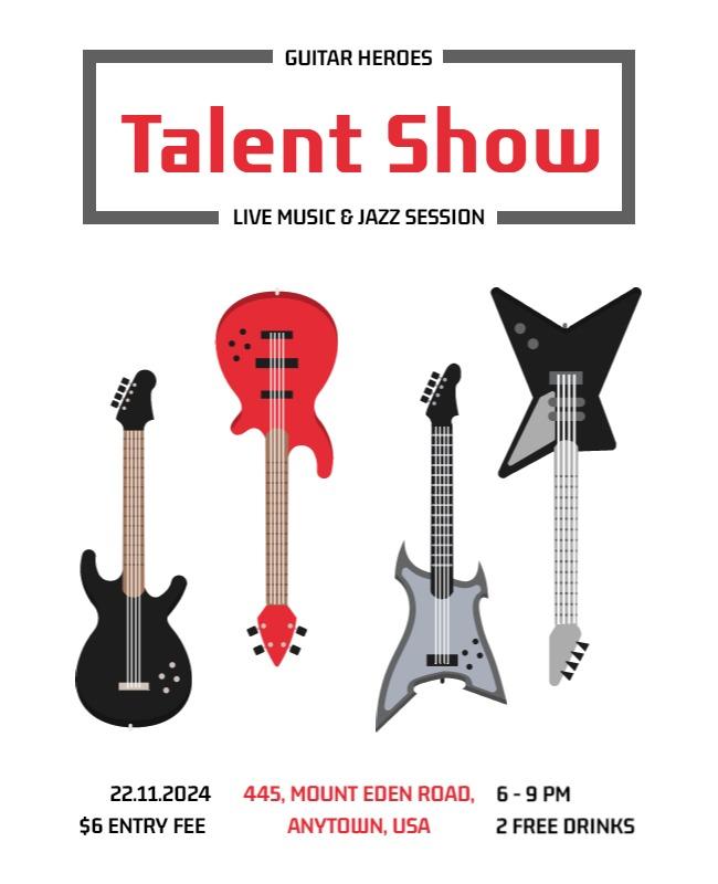 Dynamic Guitar-Themed Live Music Talent Show Poster Template