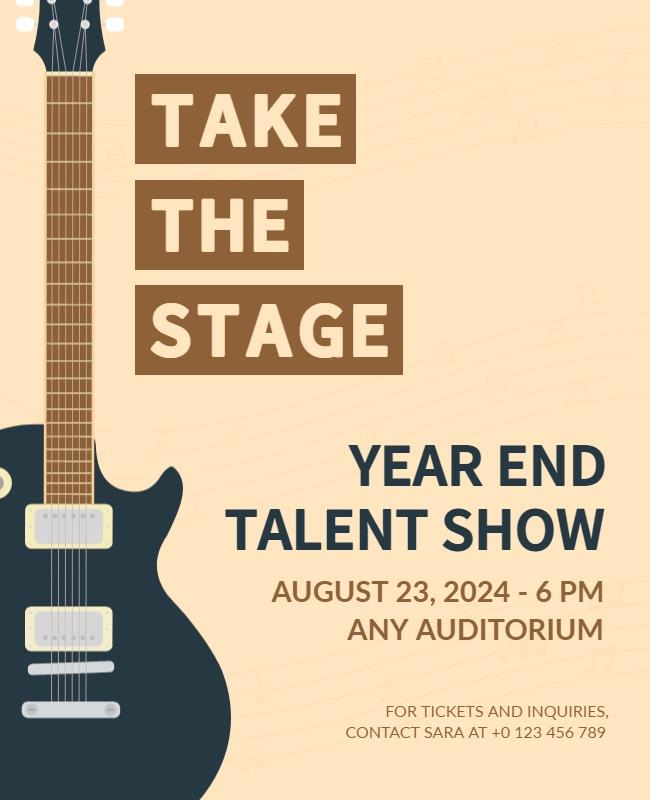 Dynamic Guitar-Themed Year End Talent Show Poster Template
