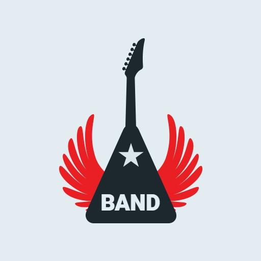 Dynamic Guitar with Red Wings Representing Rock Band Logo Template