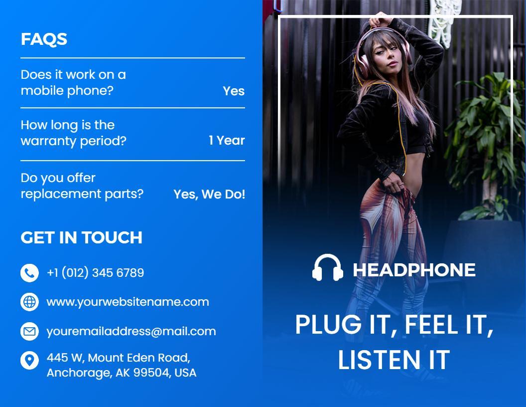Dynamic Headphone Product Features and FAQs Brochure Template