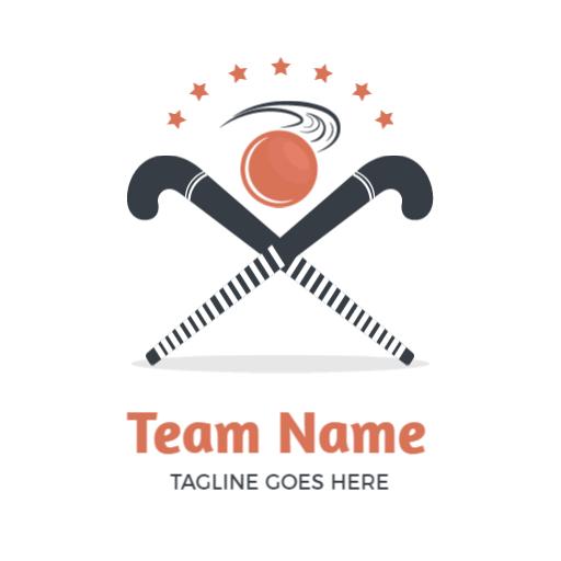 Dynamic Hockey Sticks with Ball and Stars Representing Team Logo Template