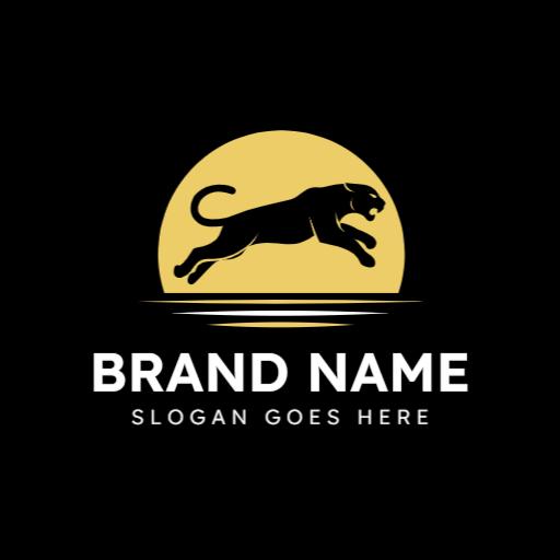 Dynamic Jaguar Leaping Against a Golden Sun Logo Template