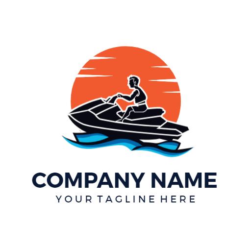 Dynamic Jet Ski Rider on Vibrant Sunset Background Logo Template