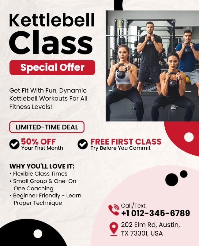 Dynamic Kettlebell Workout Class Special Offer Flyer Template