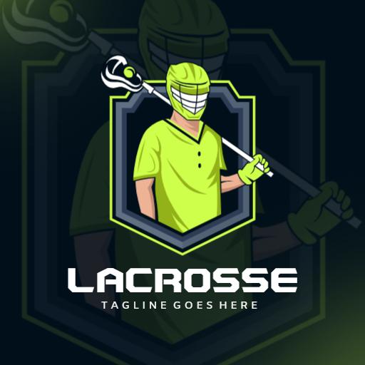 Dynamic Lacrosse Player in Neon Green Gear Logo Template