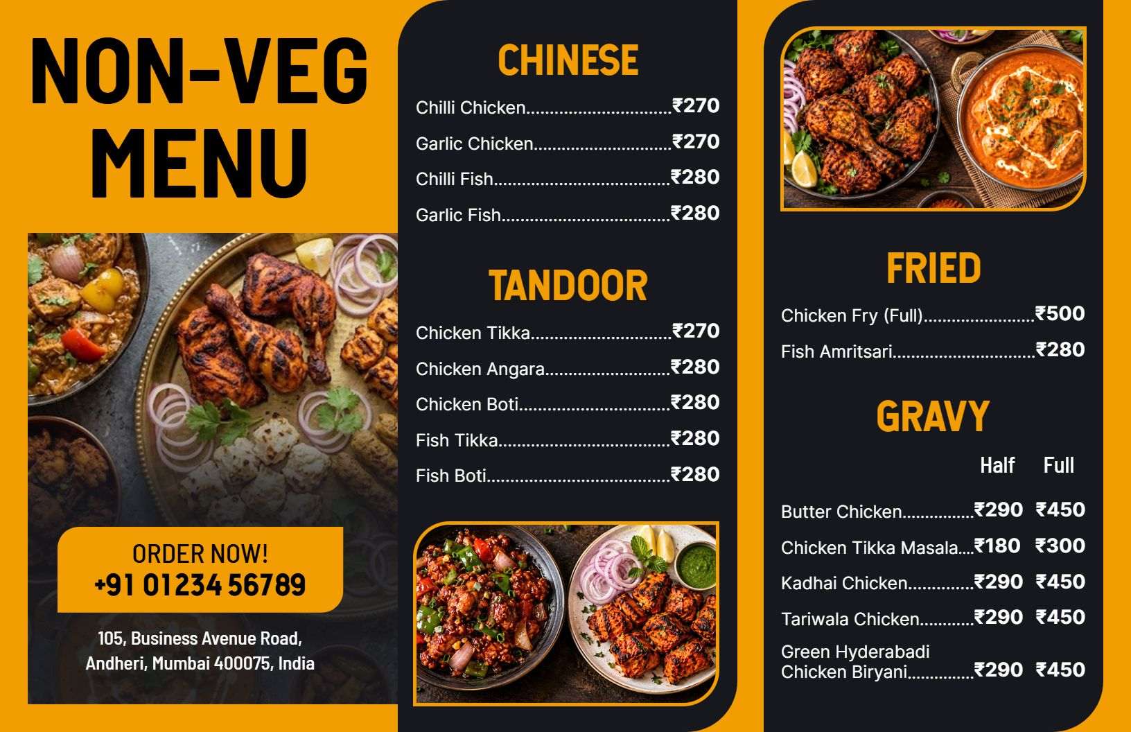 Dynamic Layout for Grilled and Fried Non-Veg Menu Template