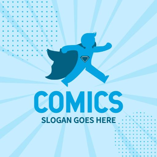 Dynamic Light Blue Superhero Adventure Theme Comics Logo Template