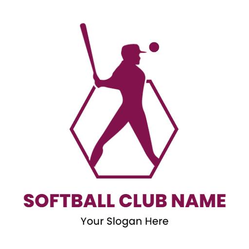 Dynamic Maroon Softball Player Taking a Swing Logo Template