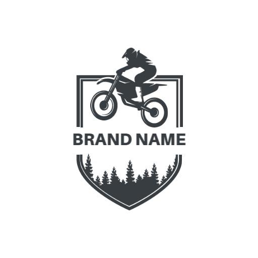 Dynamic Motorcycle Rider in Action Against Forest Logo Template