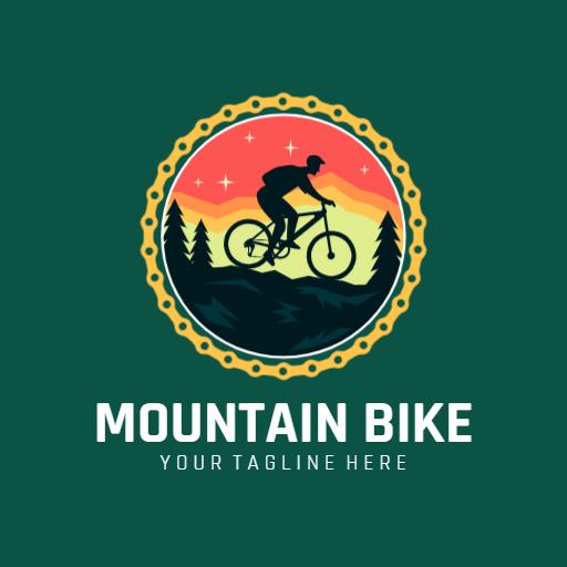 Dynamic Mountain Biker Cresting Vibrant Sunset Background Logo Template