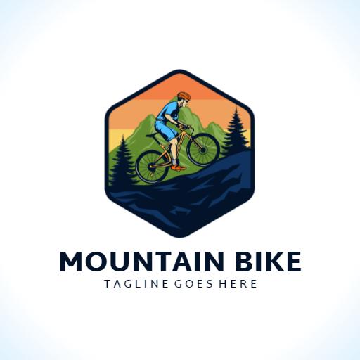 Dynamic Mountain Biker Descending Rocky Terrain Logo Template