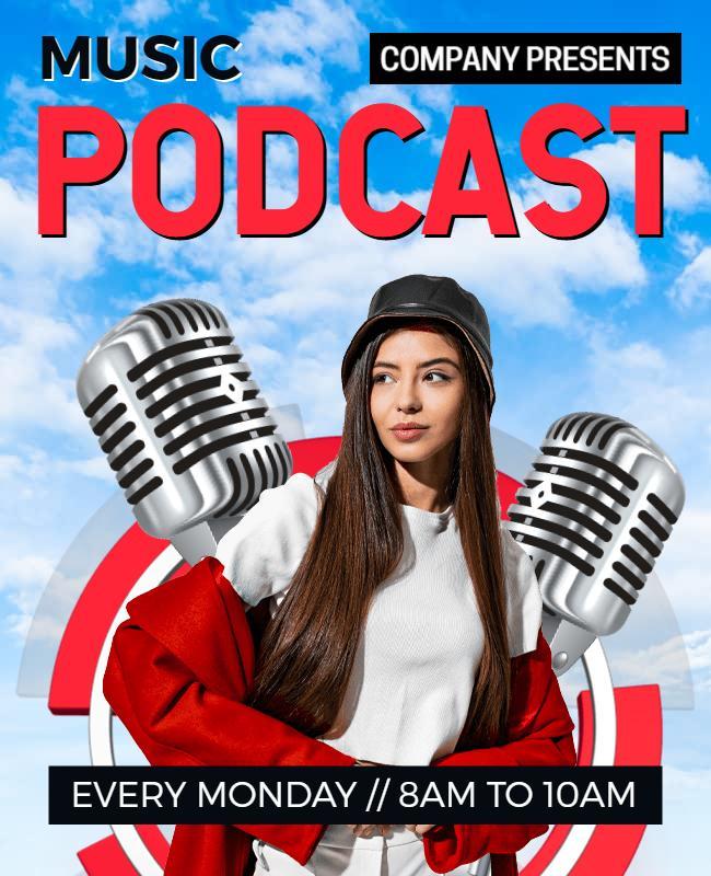 Dynamic Music Podcast with Retro Microphone Poster Template