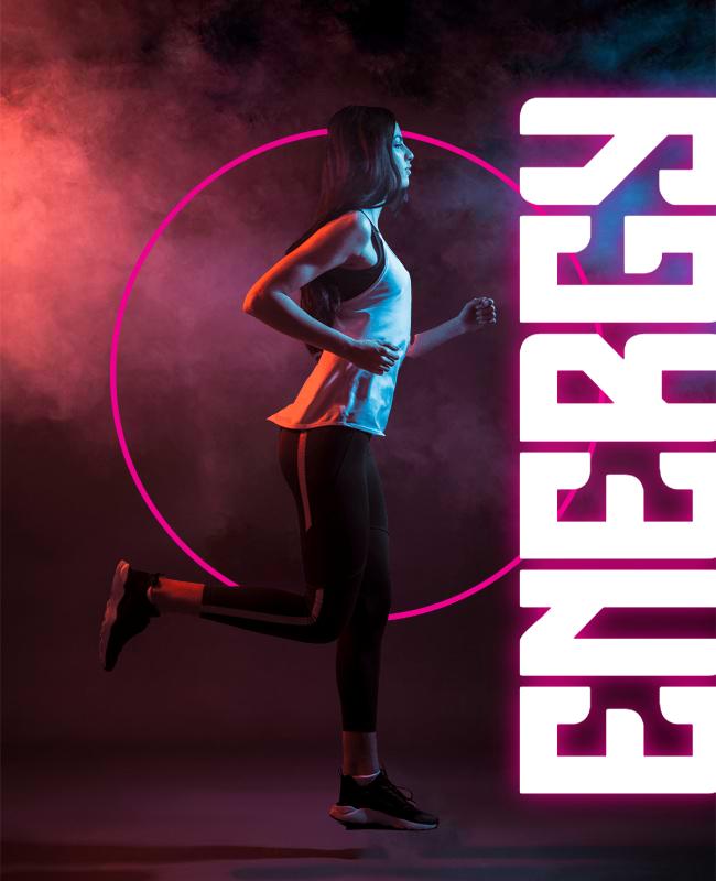 Dynamic Neon Fitness Energy Workout Poster Template