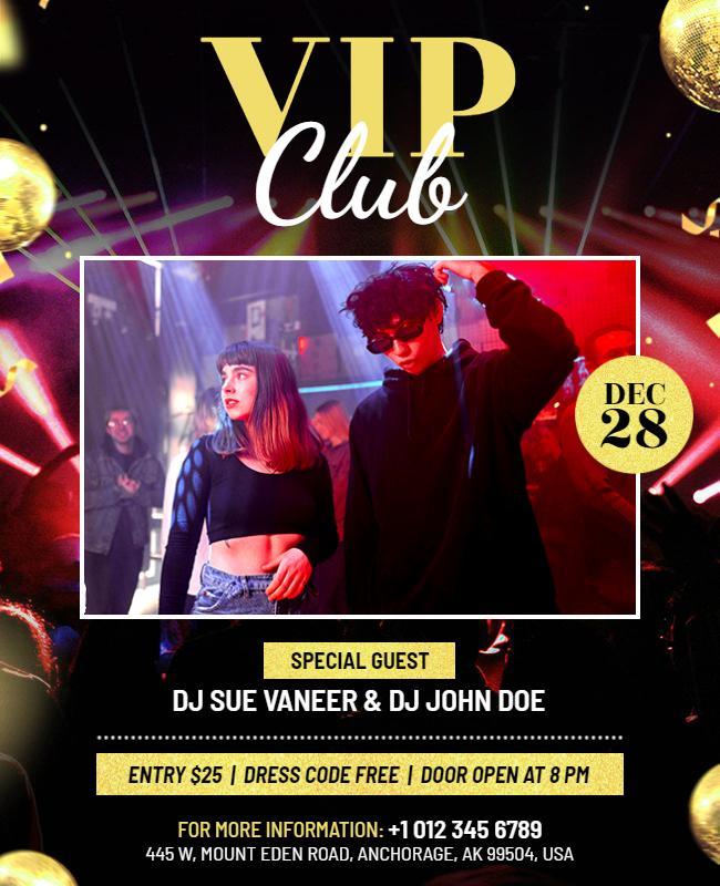 Dynamic Nightclub DJ Event with Bold VIP Club Poster Template