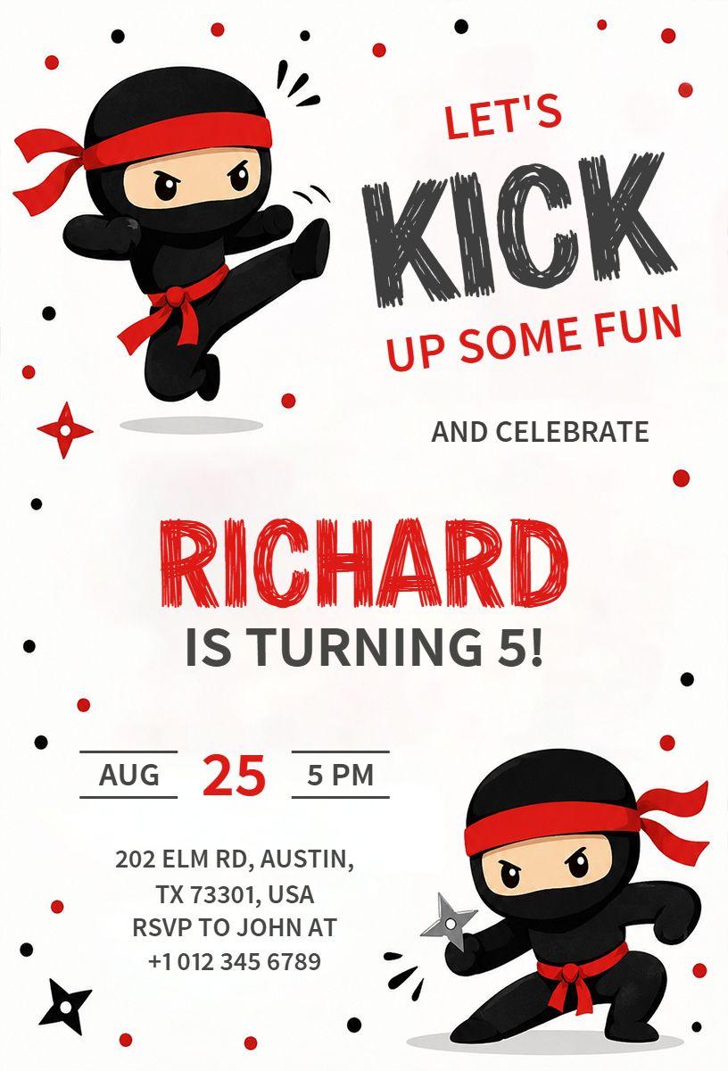 Dynamic Ninja Adventure Fun Birthday Celebration Invitation Template