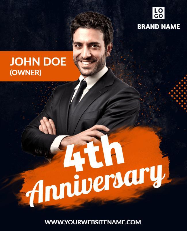 Dynamic Orange 4th Anniversary Celebration Poster Template