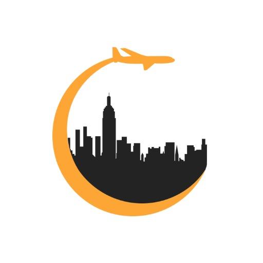Dynamic Orange Airplane Over Urban Skyline Travelling Logo Template