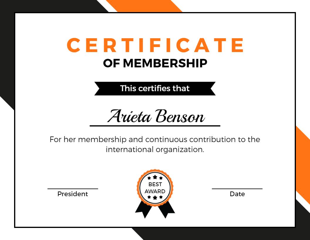 Dynamic Orange and Black Membership Contribution Certificate Template