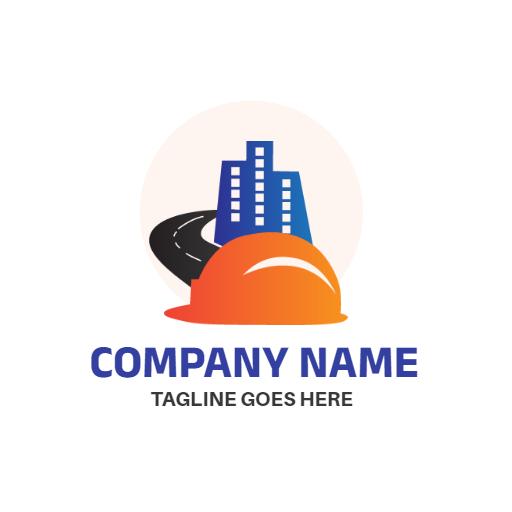 Dynamic Orange and Blue Construction Design with Building Logo Template