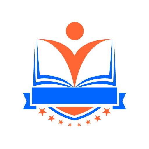 Dynamic Orange and Blue Open Book with People Logo Template