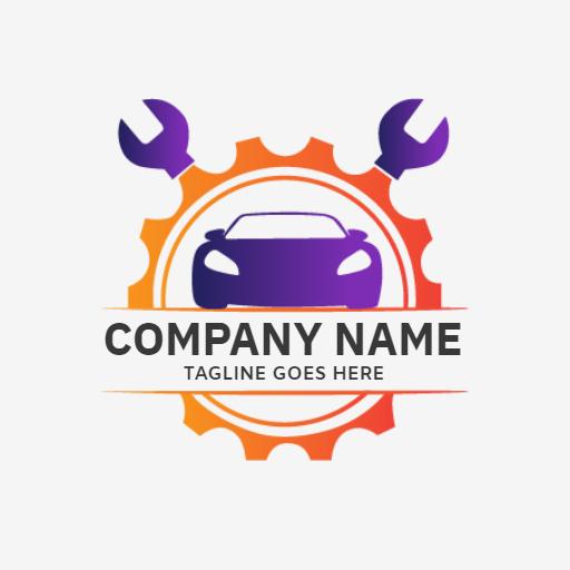 Dynamic Orange and Purple Automotive Workshop Design Logo Template