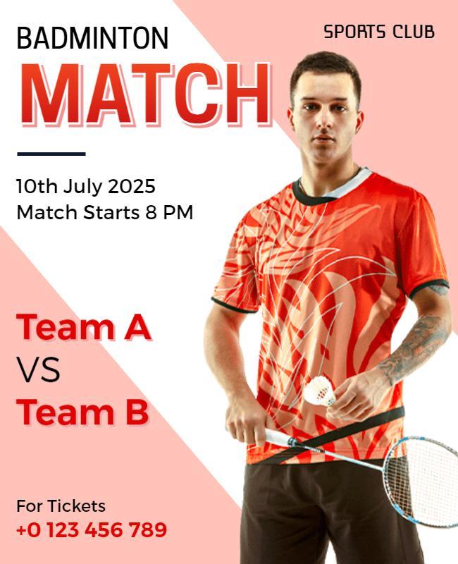 Dynamic Orange Badminton Match Announcement Poster Template