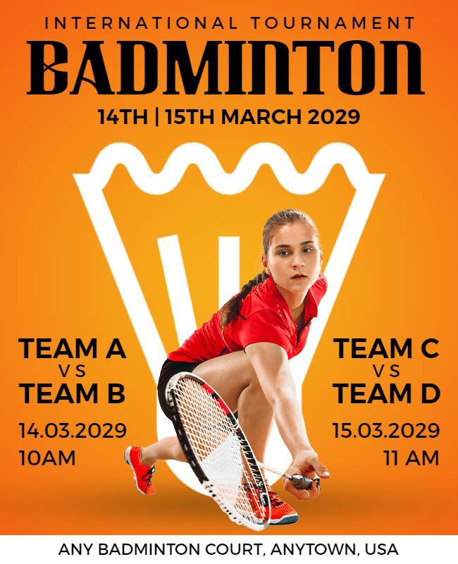 Dynamic Orange Badminton Tournament Sports Flyer Template