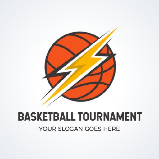 Dynamic Orange Basketball Design with Lightning Logo Template