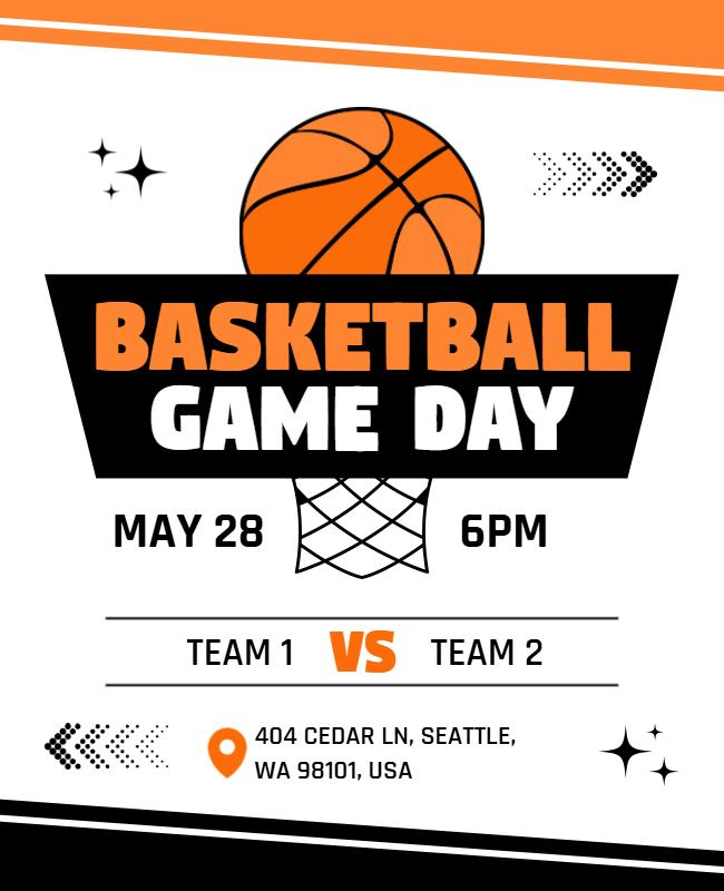 Dynamic Orange Basketball Match Competition Flyer Template
