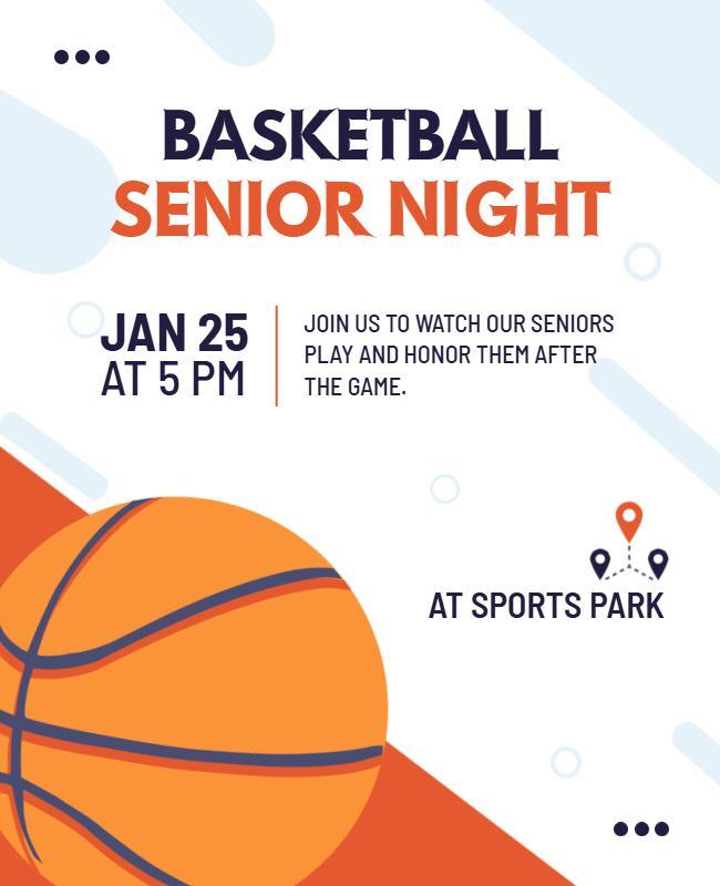 Dynamic Orange Basketball Senior Night Celebration Poster Template