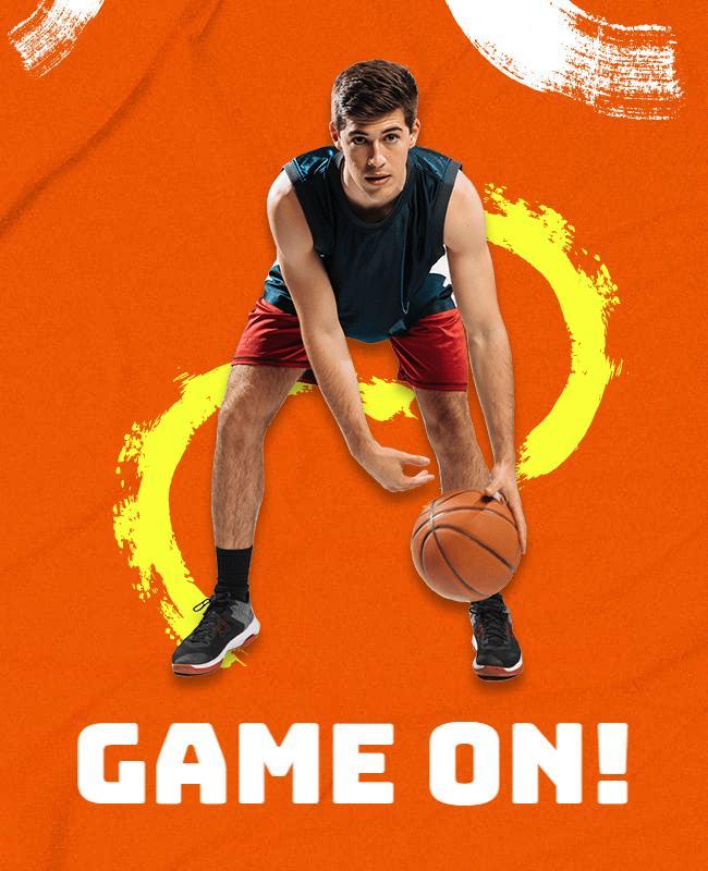Dynamic Orange Basketball Sport Game On Poster Template