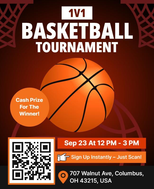 Dynamic Orange Basketball Tournament Event Poster Template