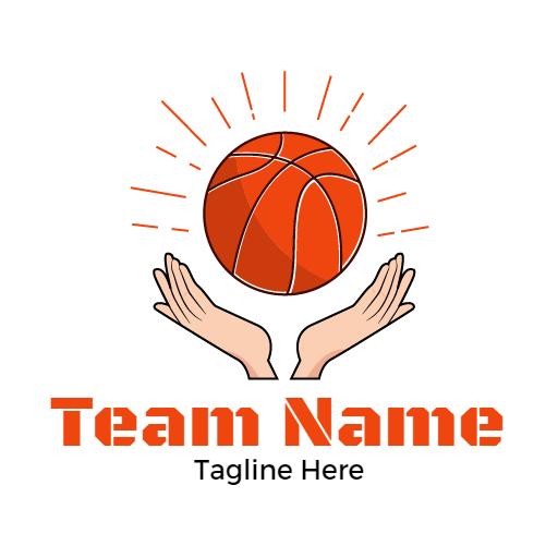 Dynamic Orange Basketball with Hands Supporting Team Spirit Logo Template