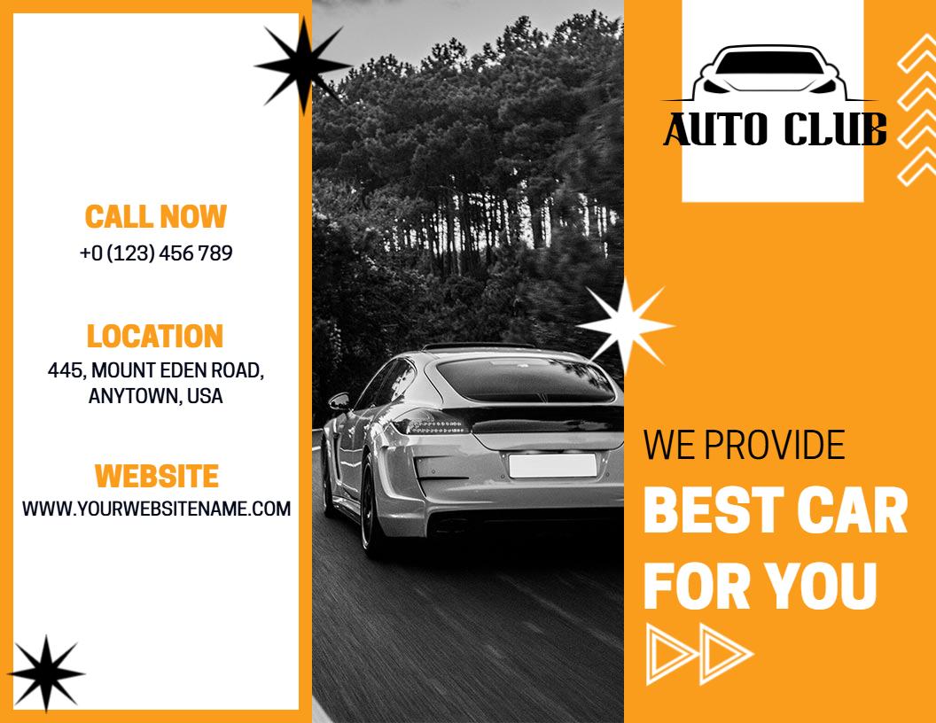Dynamic Orange Car Detailing Services and Packages Brochure Template