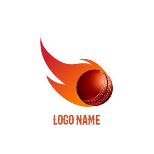 Dynamic Orange Cricket Ball and Flame Design Logo Template