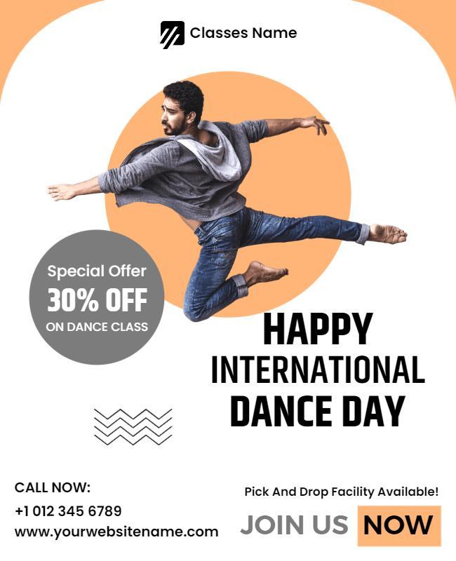 Dynamic Orange Dance Celebration for International Dance Day Poster Template