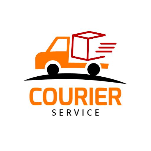 Dynamic Orange Delivery Truck Representing Courier Services Logo Template