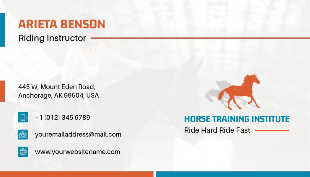 Dynamic Orange Equine Riding Instructor Visiting Card Template