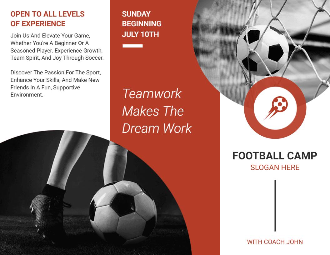 Dynamic Orange Football Camp Skill Development Brochure Template