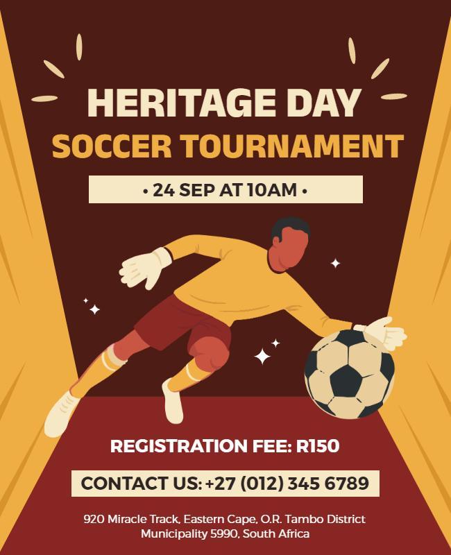 Dynamic Orange Heritage Day Soccer Tournament Poster Template