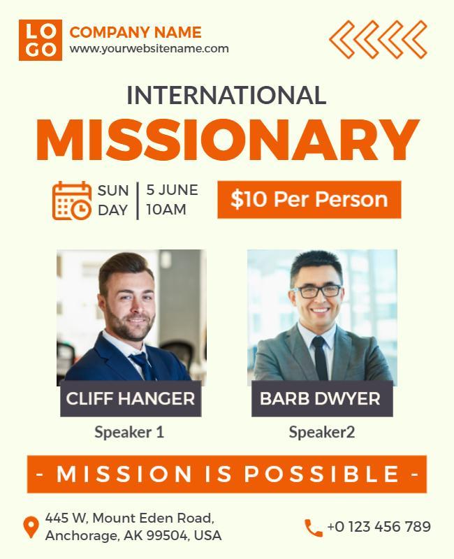 Dynamic Orange International Missionary Event Poster Template